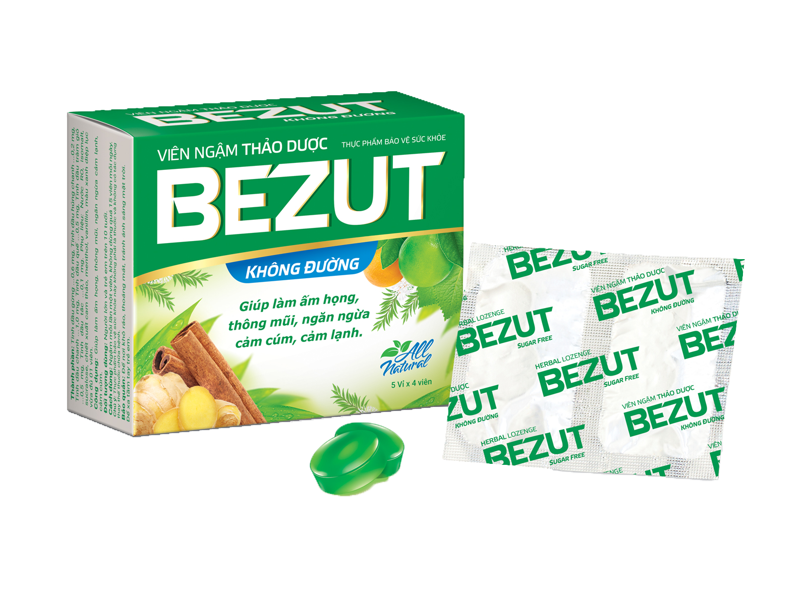 BEZUT HERBAL LOZENGE - SUGAR FREE (PASTILLAS HERBALES BEZUT - SIN AZÚCAR)